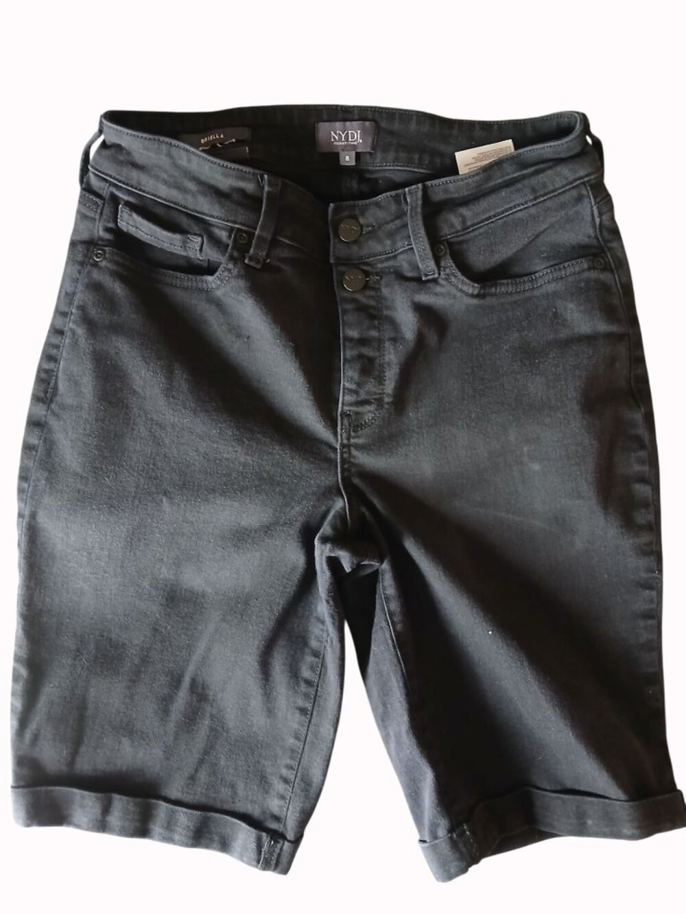 NYDJ Womens Briella Denim Bermuda Shorts Size 8 Black Stretch Casual Mid Rise